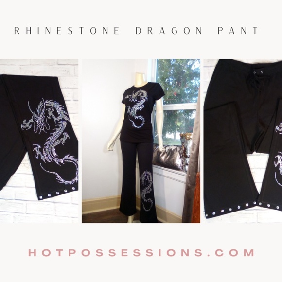 NEW PRODUCTS ONLY - Drawstring Cotton Pant with Rhinestone Dragon - Picture 5 of 10